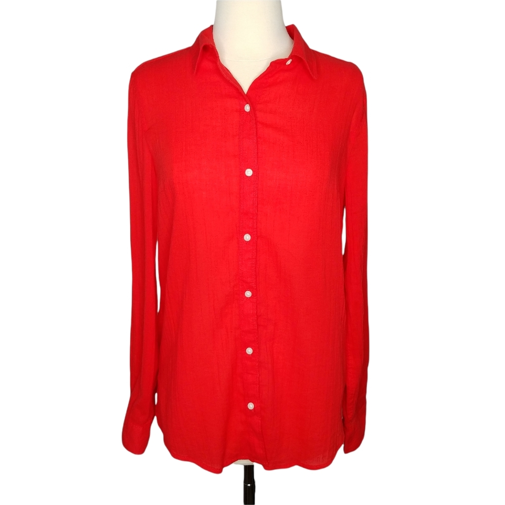 Banana Republic Factory Long Sleeve Button Down Red Cotton Shirt Medium